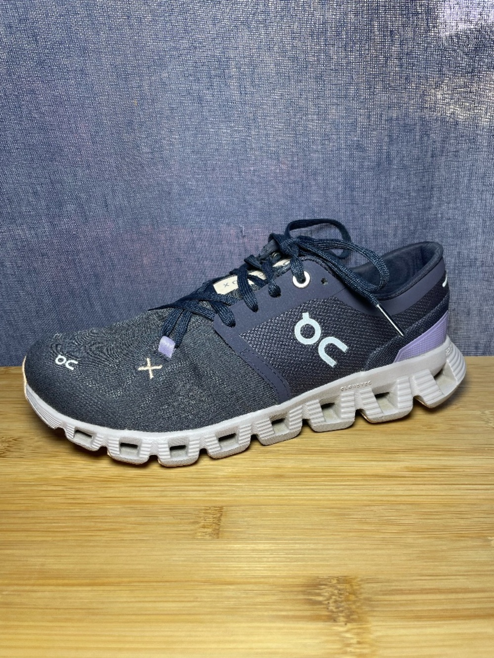 On Running Cloud X 3 Women's Running Shoes Sz 6 Navy Grey Purple 60-98097 EUC!